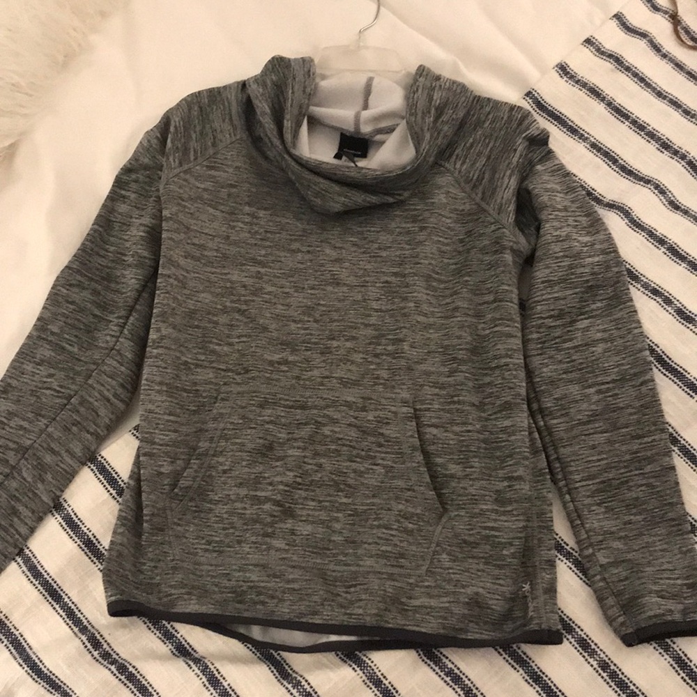 grey cowl neck sweatshirt